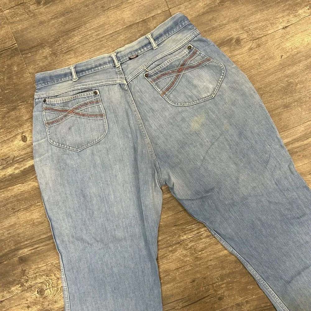Vintage Red Snap Light Wash‎ Denim Boot Cut Grunge Punk Jeans DISTRESSED NO SIZE